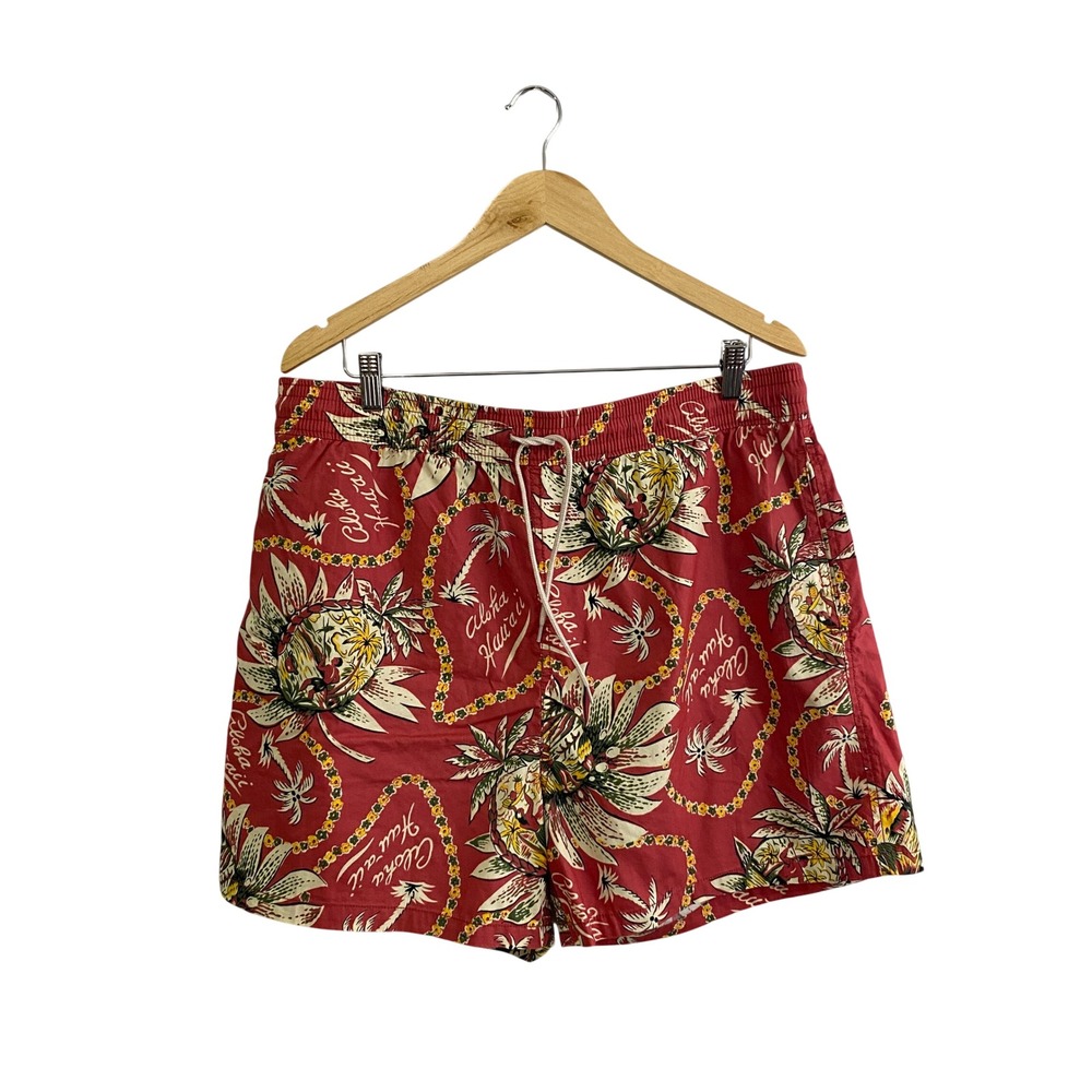 Polo Ralph Lauren Vintage Swim Trunks XXL Red Aloha Hawaii Tropical Cotton Blend